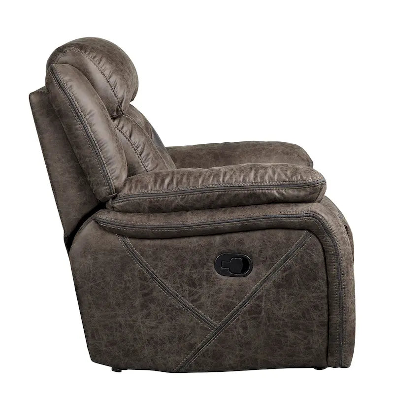 Mady 39 Inch Manual Glider Recliner Chair, Brown Microfiber, Solid Wood