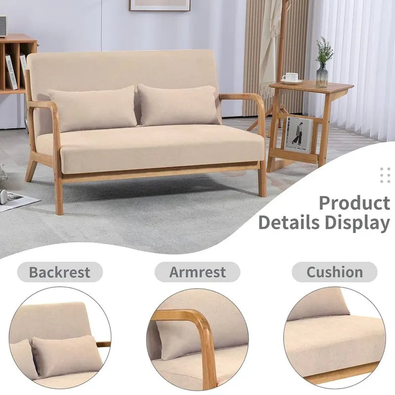Mid-century Upholstered Accent Sofa in solid wood for 2