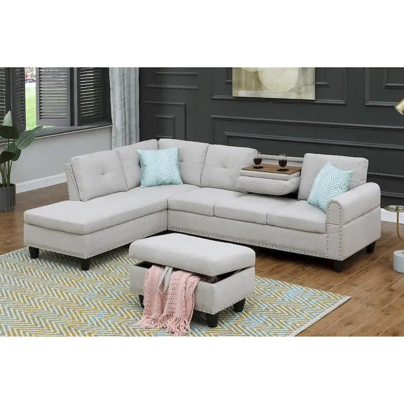 Alger 98 Wide Left Hand Facing Sofa & Chaise with Ottoman