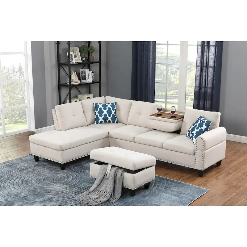 Alger 98 Wide Left Hand Facing Sofa & Chaise with Ottoman