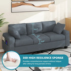 Moasis 80 3-seater Upholstered Sofa 2 Pillows Couches with Side Pockets for Living Room