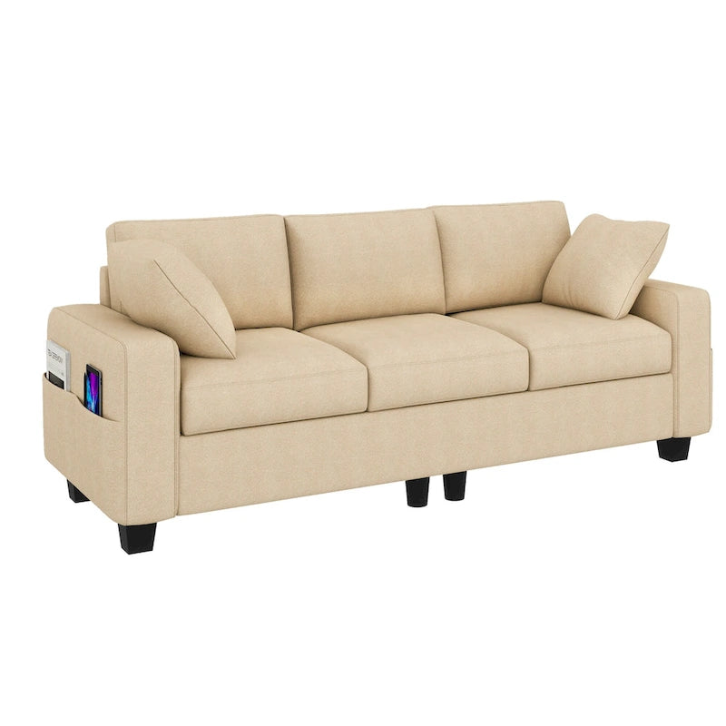 Moasis 80 3-seater Upholstered Sofa 2 Pillows Couches with Side Pockets for Living Room