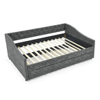 Full Size Daybed with Twin Size Trundle Upholstered Tufted Sofa Bed, with Button on Back and Copper Nail on Waved Shape Arms