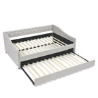 Full Size Daybed with Twin Size Trundle Upholstered Tufted Sofa Bed, with Button on Back and Copper Nail on Waved Shape Arms