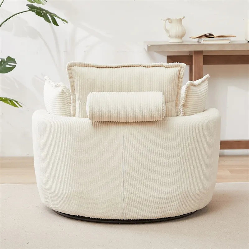 Oversized Swivel Chair with Moon Storage Ottoman with 4 Pillows