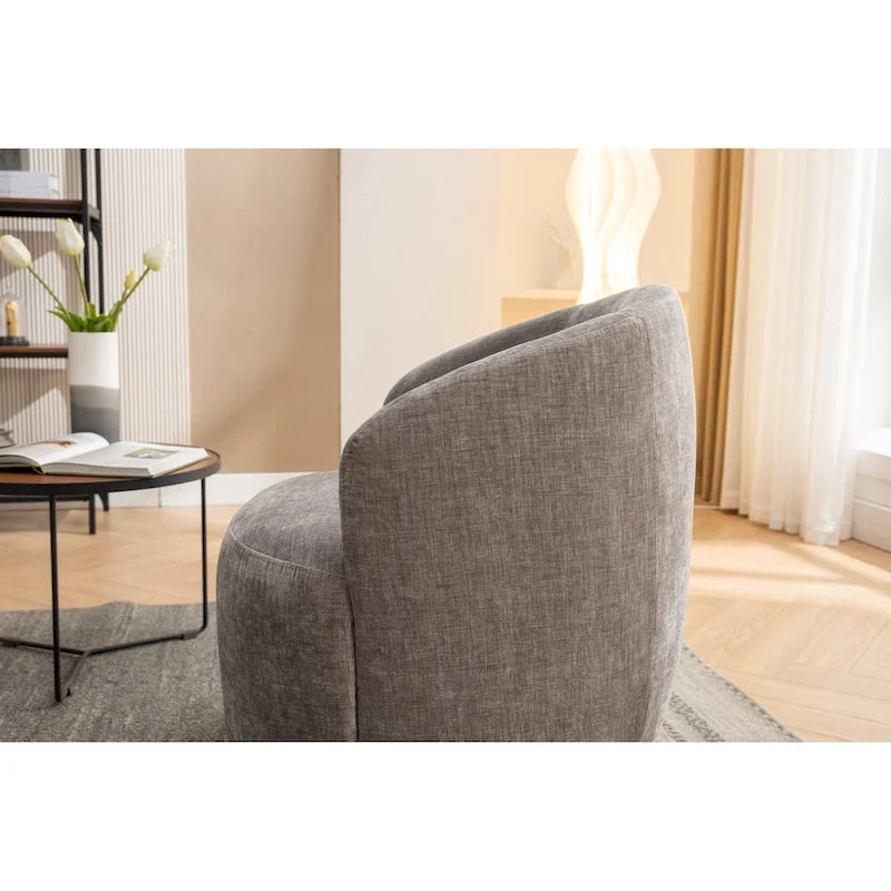 Chenille Fabric Swivel Accent Armchair Barrel Chair With Black Powder Coating Metal Ring