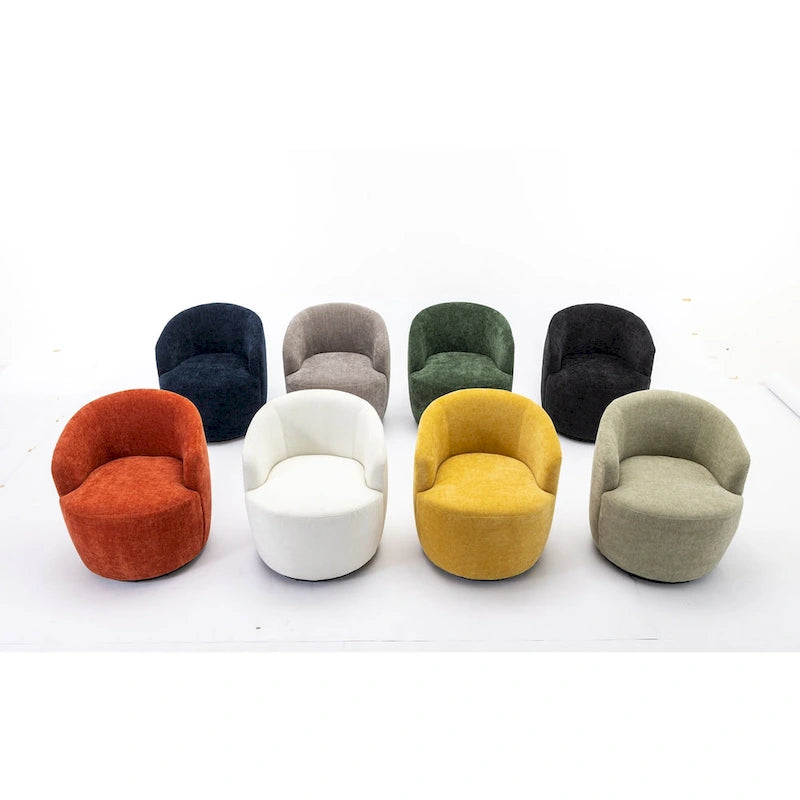Chenille Fabric Swivel Accent Armchair Barrel Chair With Black Powder Coating Metal Ring