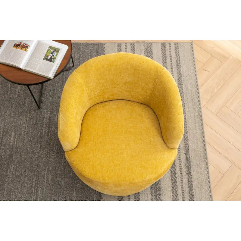 Chenille Fabric Swivel Accent Armchair Barrel Chair With Black Powder Coating Metal Ring