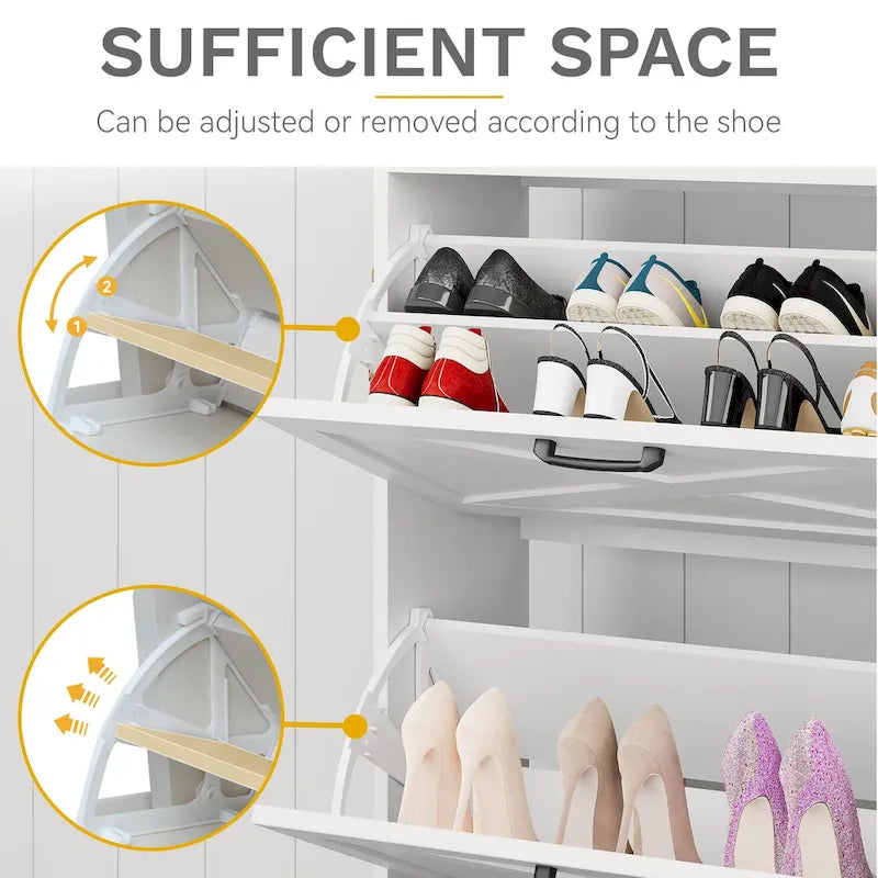 Farmhouse Shoe Storage Cabinet with Shoe Bench Entryway Shoe Storage with 2 Flip Drawers for 16 Pairs - 9.4W x 47.1L x 41.3H