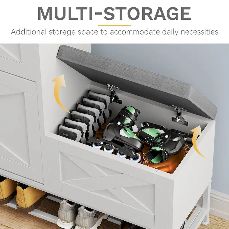 Farmhouse Shoe Storage Cabinet with Shoe Bench Entryway Shoe Storage with 2 Flip Drawers for 16 Pairs - 9.4W x 47.1L x 41.3H