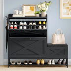 Farmhouse Shoe Storage Cabinet with Shoe Bench Entryway Shoe Storage with 2 Flip Drawers for 16 Pairs - 9.4W x 47.1L x 41.3H