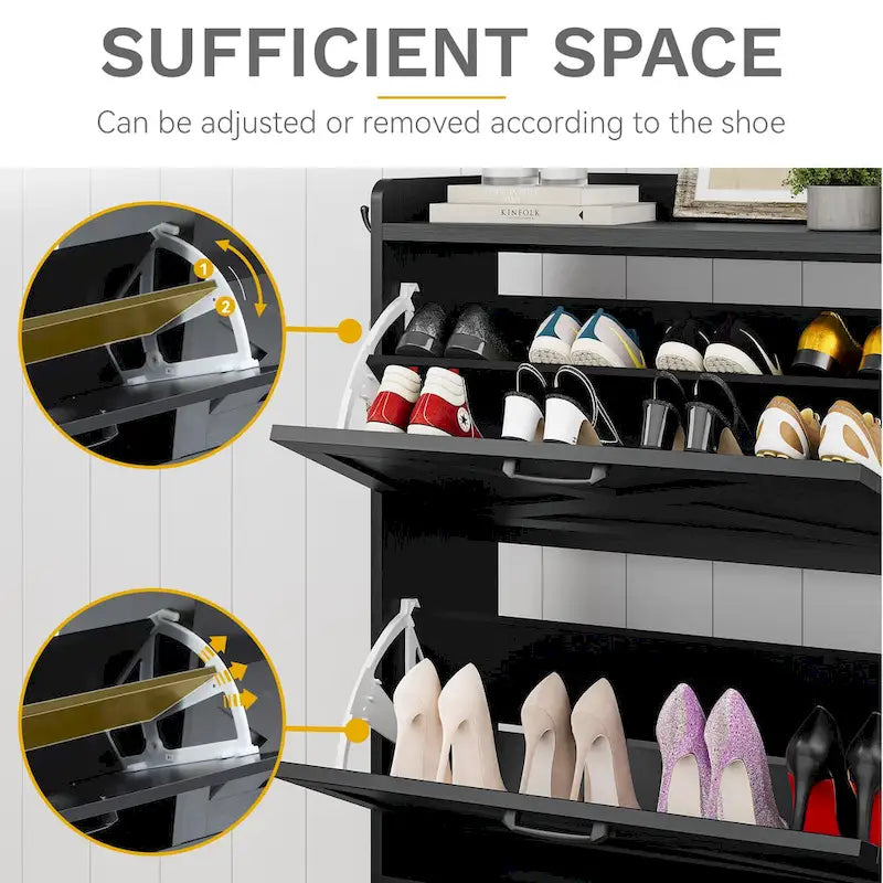 Farmhouse Shoe Storage Cabinet with Shoe Bench Entryway Shoe Storage with 2 Flip Drawers for 16 Pairs - 9.4W x 47.1L x 41.3H