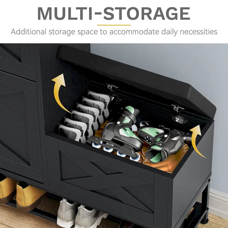 Farmhouse Shoe Storage Cabinet with Shoe Bench Entryway Shoe Storage with 2 Flip Drawers for 16 Pairs - 9.4W x 47.1L x 41.3H