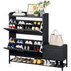 Farmhouse Shoe Storage Cabinet with Shoe Bench Entryway Shoe Storage with 2 Flip Drawers for 16 Pairs - 9.4W x 47.1L x 41.3H