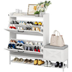 Farmhouse Shoe Storage Cabinet with Shoe Bench Entryway Shoe Storage with 2 Flip Drawers for 16 Pairs - 9.4W x 47.1L x 41.3H