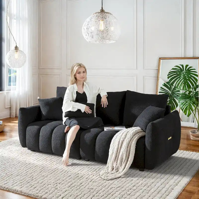 Ouyessir Overstuffed Upholstered Deep Seat Soft Fabric Sofa with 3 Pillows