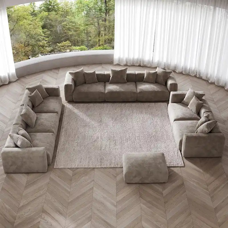 Modern 3-piece Sofa Set with Chaise Ottoman,Corduroy Modular Sectional Couch For Living Room