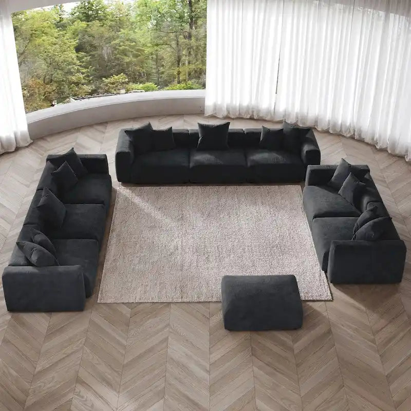 Modern 3-piece Sofa Set with Chaise Ottoman,Corduroy Modular Sectional Couch For Living Room