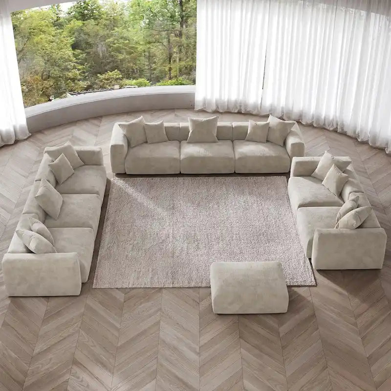 Modern 3-piece Sofa Set with Chaise Ottoman,Corduroy Modular Sectional Couch For Living Room