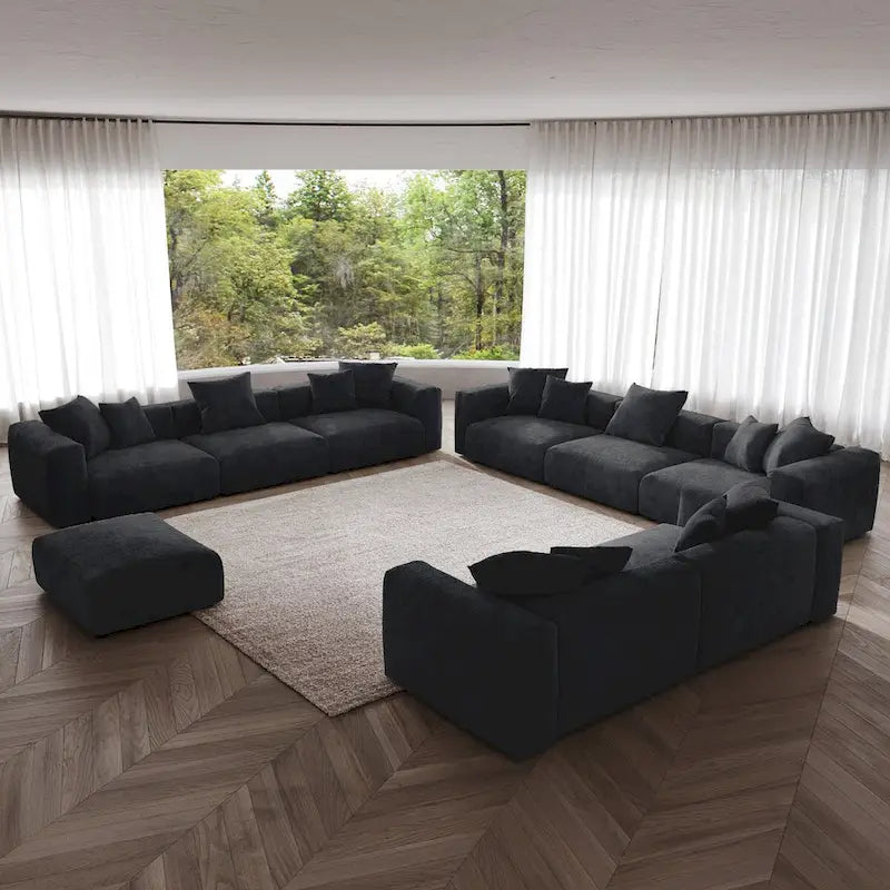 Modern 3-piece Sofa Set with Chaise Ottoman,Corduroy Modular Sectional Couch For Living Room