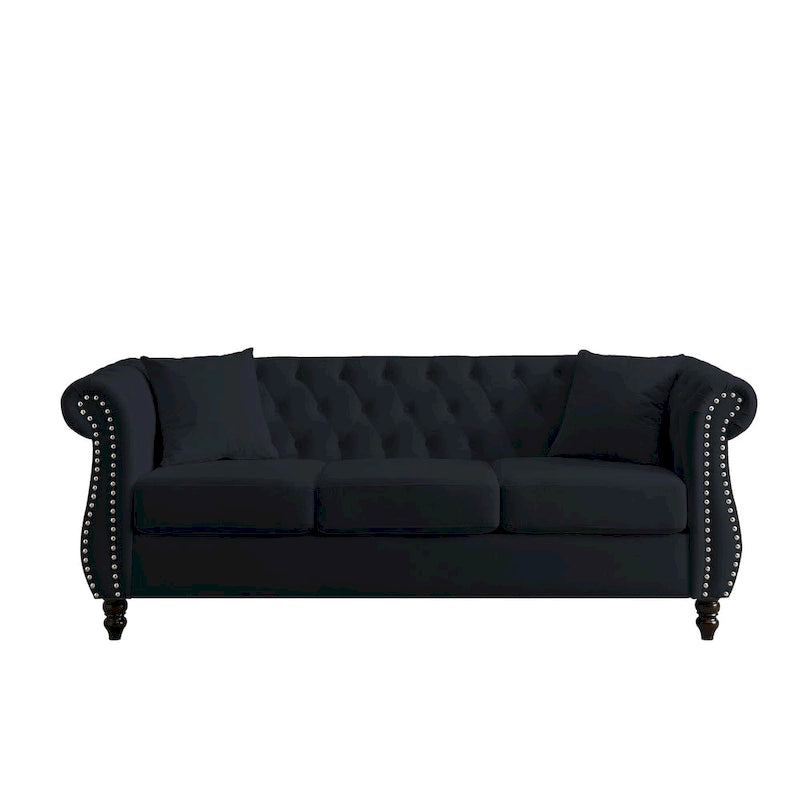 3-Seater Chesterfield Upholstered Tufted Sofa with Rolled Arms and Nailhead