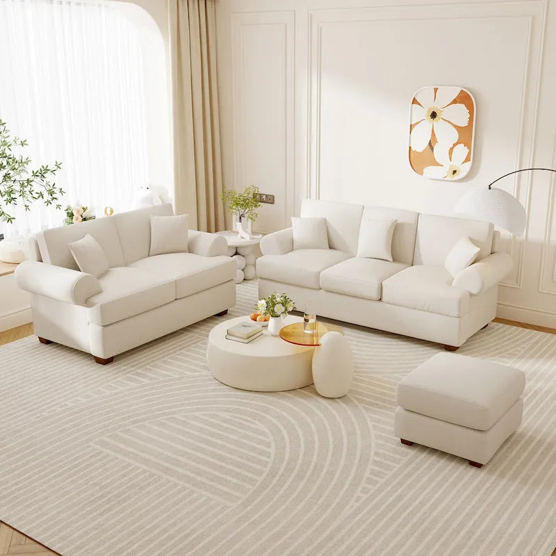 White Sofa Couch 2 Seater Fabric Loveseat for Living Room