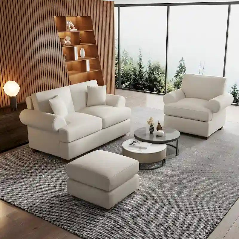 White Sofa Couch 2 Seater Fabric Loveseat for Living Room