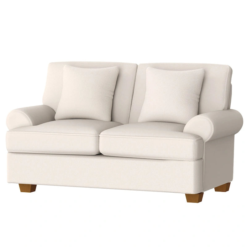 White Sofa Couch 2 Seater Fabric Loveseat for Living Room