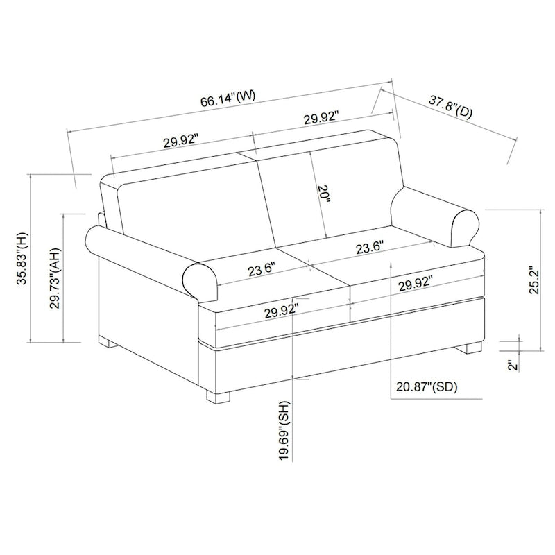 White Sofa Couch 2 Seater Fabric Loveseat for Living Room