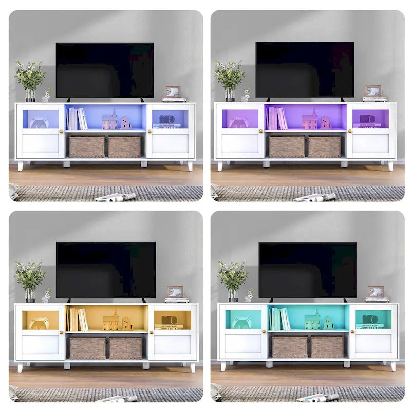 TV Stand Enterteinment Center Console with LED Lights - 59.7 in W * 22.6 in H * 16.1 in D