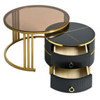Stackable Coffee Table,Nesting Tables with Brown Tempered Glass,2 PCS