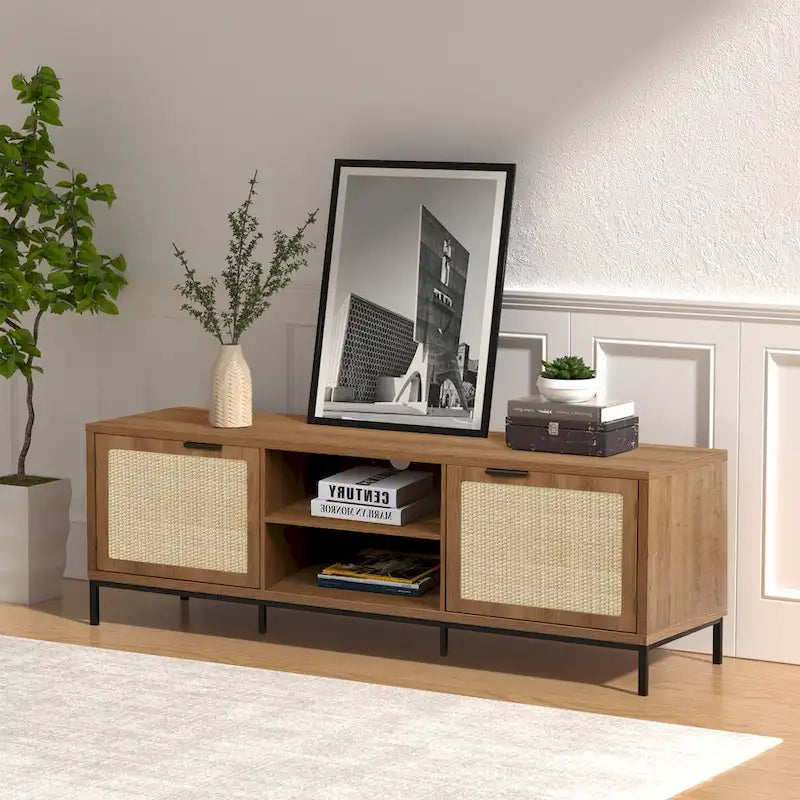 Anmytek Modern TV Stand 2-Door Media Console Table Entertainment Center with 4 Storage Cabinets for TV's up to 65 - 59