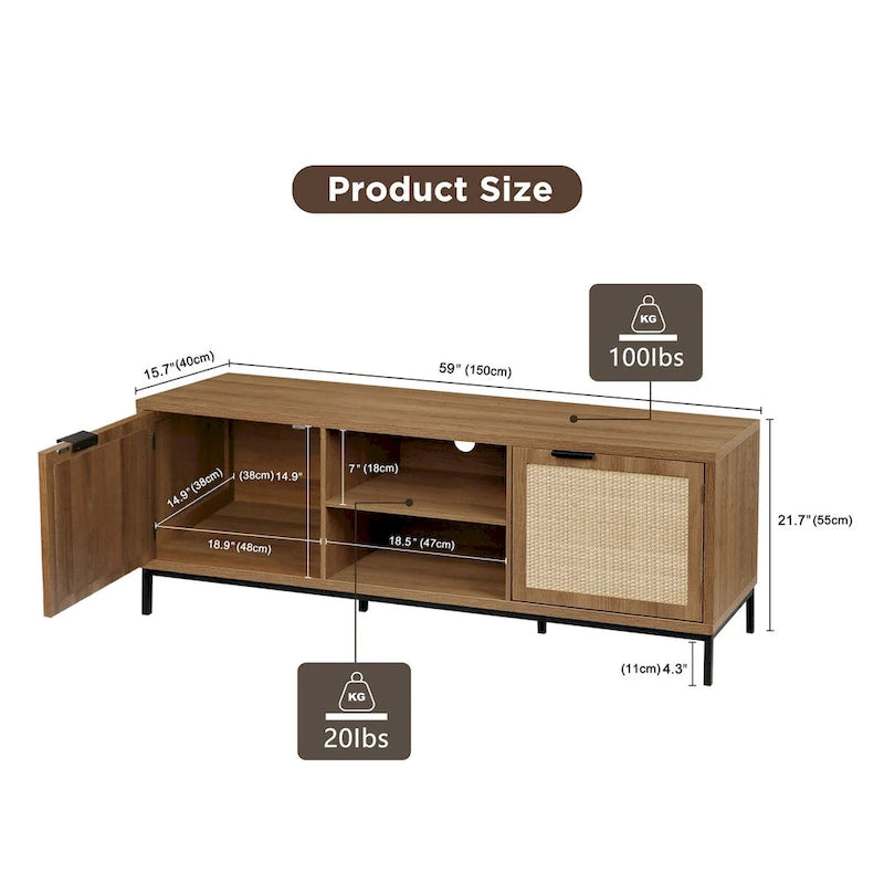 Anmytek Modern TV Stand 2-Door Media Console Table Entertainment Center with 4 Storage Cabinets for TV's up to 65 - 59