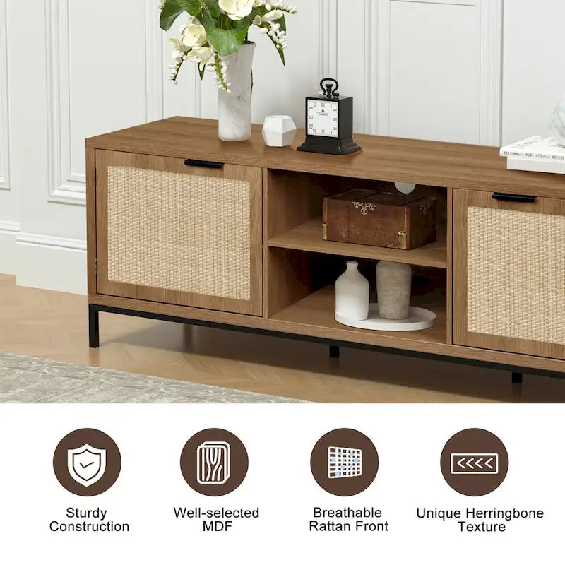 Anmytek Modern TV Stand 2-Door Media Console Table Entertainment Center with 4 Storage Cabinets for TV's up to 65 - 59