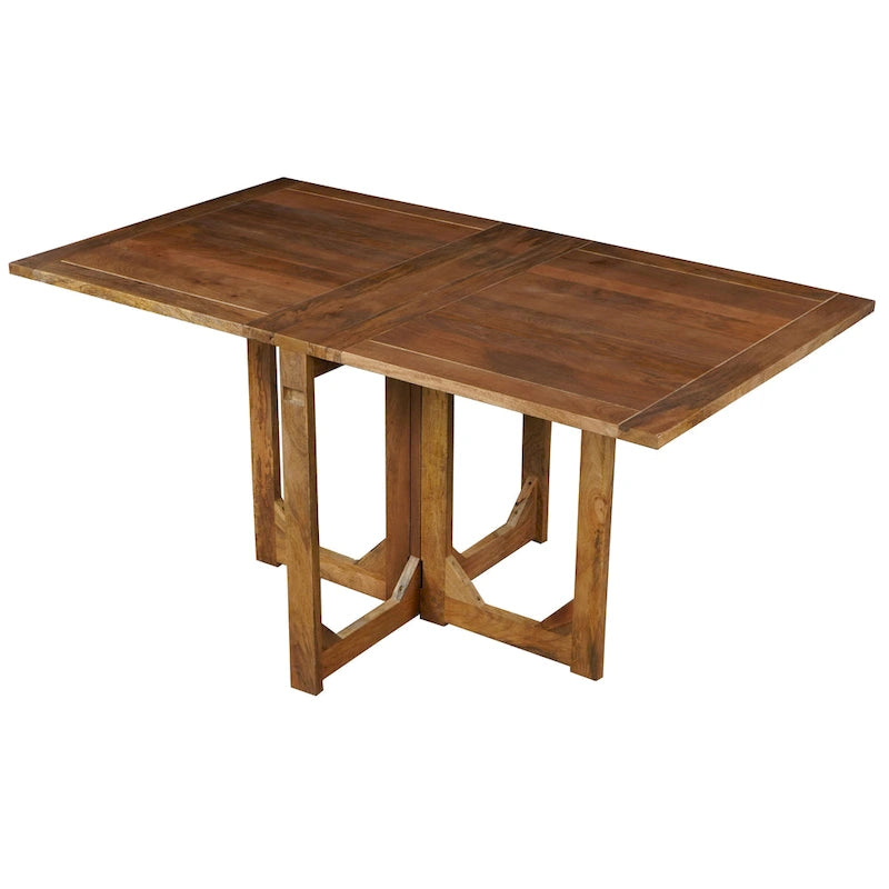 62 Inch Rectangular Dining Table, Handcrafted Natural Mango Wood with Magnetic Catchers