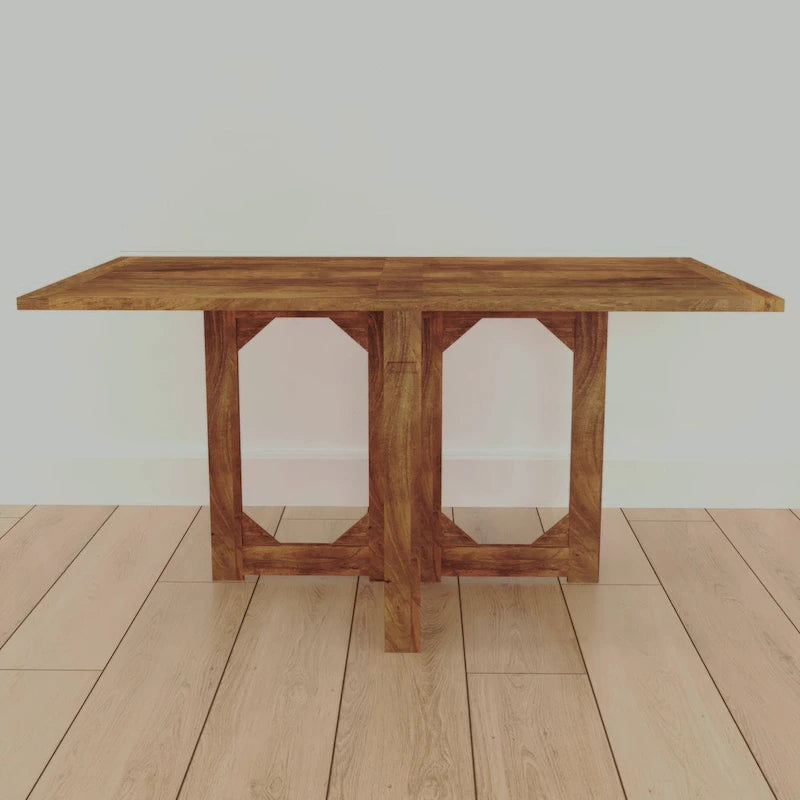 62 Inch Rectangular Dining Table, Handcrafted Natural Mango Wood with Magnetic Catchers