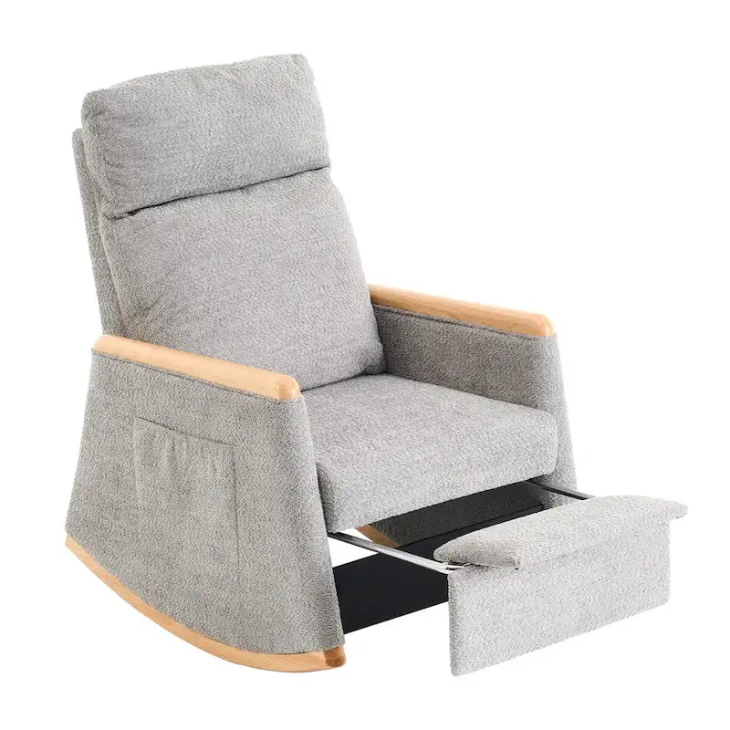 Accent Rocking Chair with Footrest High Back Rubber Wood Rocking Legs Bedroom Living Space