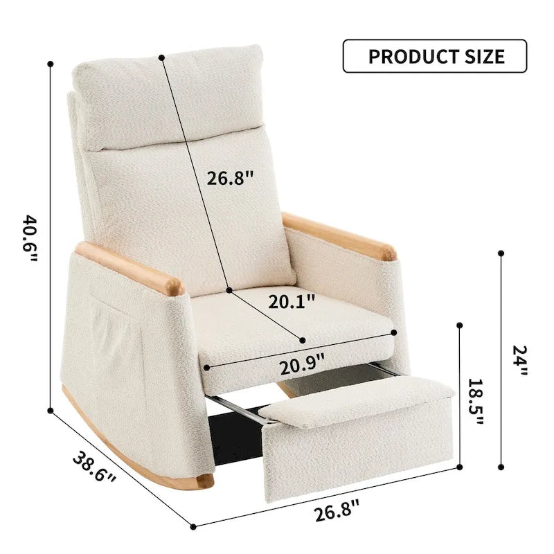 Accent Rocking Chair with Footrest High Back Rubber Wood Rocking Legs Bedroom Living Space