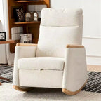 Accent Rocking Chair with Footrest High Back Rubber Wood Rocking Legs Bedroom Living Space
