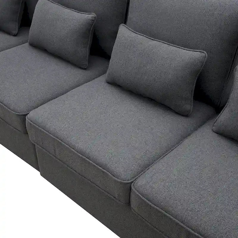 104 4-Seater Modern Linen Fabric Sofa with Armrest Pockets and 4 Pillows