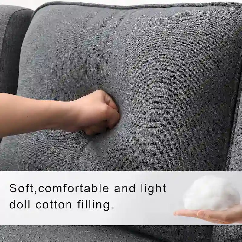 104 4-Seater Modern Linen Fabric Sofa with Armrest Pockets and 4 Pillows