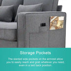 104 4-Seater Modern Linen Fabric Sofa with Armrest Pockets and 4 Pillows