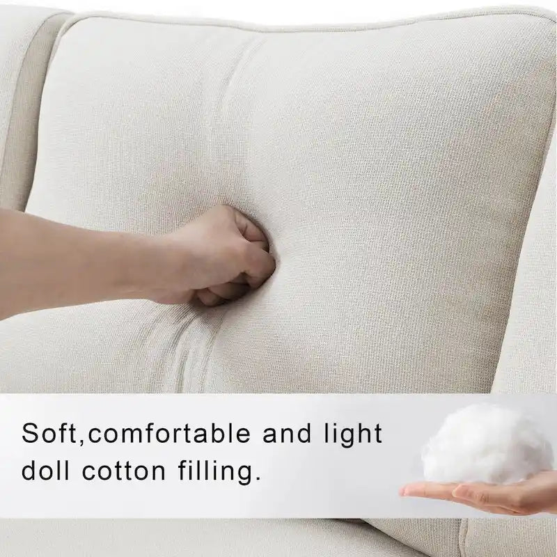 104 4-Seater Modern Linen Fabric Sofa with Armrest Pockets and 4 Pillows