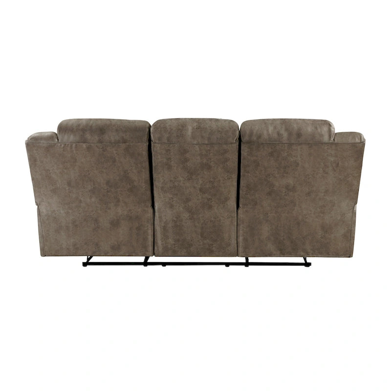 Henry 92 Inch Dual Manual Recliner Sofa Brown Microfiber, Solid Wood, Metal
