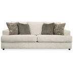 Tren 96 Inch Sofa with 4 Jacquard Pillows, Soft Beige Chenille Polyester