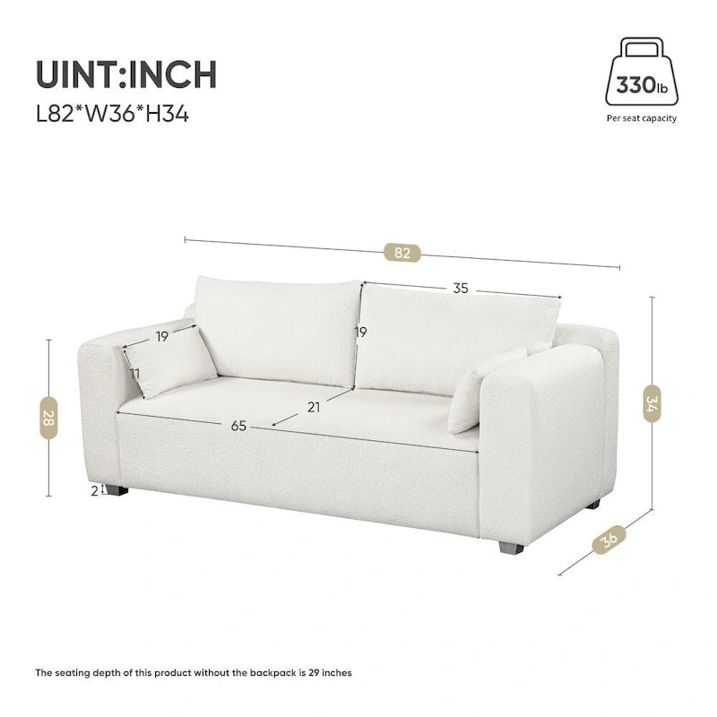 Modern Loop Yarn Fabric Sofa with Extra Wide Domed Arms