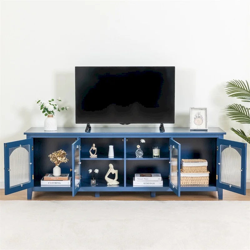 71 TV Cabinet w/ Solidwood Frame, Changhong Glass Door, Metal Handle