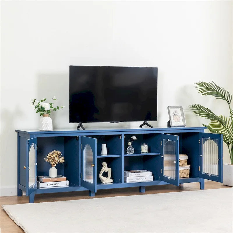 71 TV Cabinet w/ Solidwood Frame, Changhong Glass Door, Metal Handle