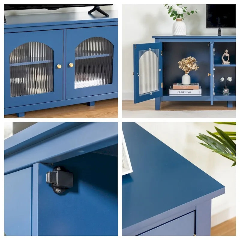 71 TV Cabinet w/ Solidwood Frame, Changhong Glass Door, Metal Handle