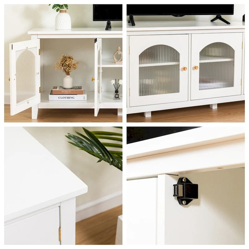 71 TV Cabinet w/ Solidwood Frame, Changhong Glass Door, Metal Handle